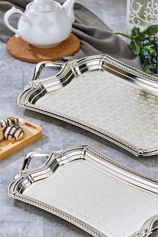 Cooker 2'li Evenia Metal Dikdörtgen Gümüş Sunum Tepsisi 49x30 Cm Ve 37x23 Cm Ckr3568 Diğer