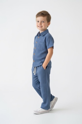 Miababy Gofreli Yazlık Gömlek 2li Takım İndigo