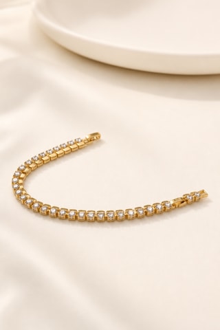 Balenbi Jewelry Kadın Yuvarlak Taşlı Tenis Model Kararmaz Çelik Bileklik 14k Gold Renk 1138 Altın