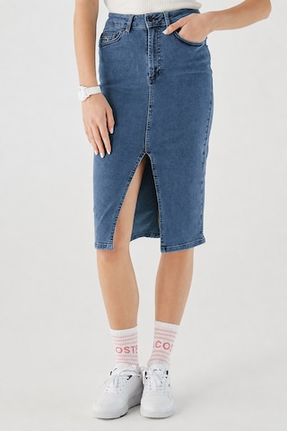Lacoste Slim Fit Womens Skirt Dar Kesim Yırtmaçlı Kadın Kot Etek Lacivert