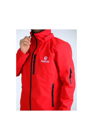 Outdo Premium Softshell Çıkarılabilir Kapüşonlu Mont Rüzgar Geçirmez Su İticidir Kırmızı Kırmızı