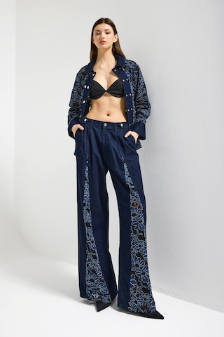 it's basic Kadın İndigo Selvedge 7s6-50 Wide Leg Dantel Nakış Detaylı Özel Tasarım Denim Jean