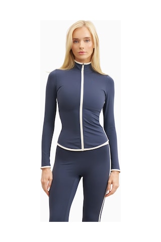 Because Of Alice Base Contrast Trim Zip Up Jacket Şekillendirici Kontrast Detaylı Kadın Ceket Mavi