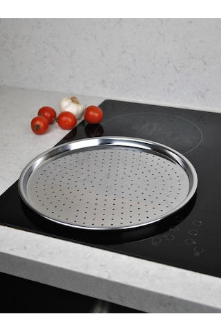 1 Adet Paslanmaz Çelik Delikli Tepsi 34 Cm Pizza Tepsisi Gümüş