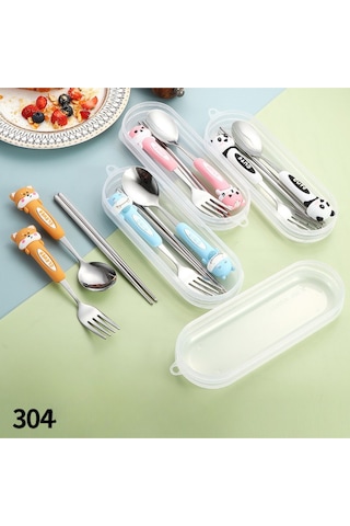 Kahverengi Tavşan Figürlü Premium Çocuk Bpa Free Paslanmaz Çelik Uçlu Çatal-kaşık Set 24+ Ay