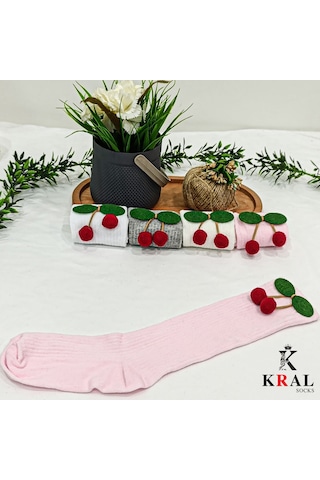 Kral Socks Kız Çoçuk Çorap Kiraz Desenli Renkli Pamuklu Okul Çorabı