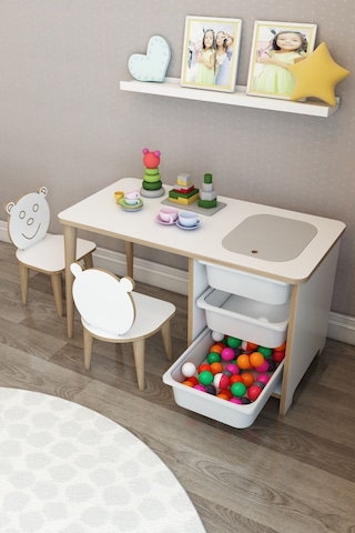 Moniev Çocuk Çalışma Masası Oyun Ve Etkinlik Masası Yaz Sil Masa Beyaz Beyaz