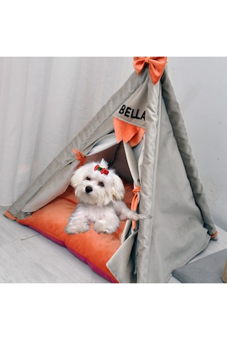 Mavi Vitrin İsme Özel Kedi ve Köpek Çadırı 60 x 60 CM