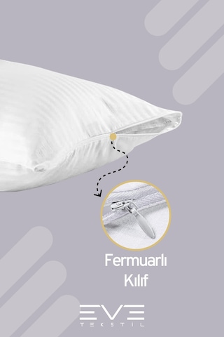 Eve Tekstil 8 Adet Çizgili Pamuk Saten Antibakteriyel Fermuarlı Yıkanabilir Otel Lüks Yastık Kılıfı 50x70cm Beyaz