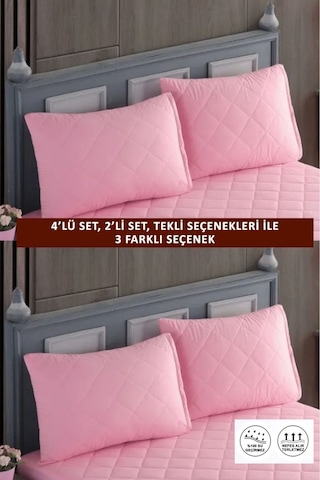 1 Adet %100 Pamuk Kapitone Fermuarlı Sıvı Geçirmez Renkli Yastık Alezi Yastık Koruyucu Pembe