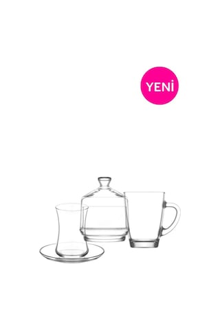 Lav Sohbet Cam Bardak Seti 19'lu (6 Çay Bardağı, 6 Çay Tabağı, 6 Kupa, 1 Şekerlik)