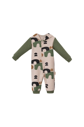 Kapşonlu Desenli Patiksiz Tulum Zeytin Yeşili