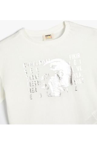 Koton Atatürk Baskılı Tişört Kısa Kollu Bisiklet Yaka Pamuklu Ekru 4skg10531ak Ekru