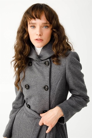 Boğum Yakalı Kruvaze Manto Antrasit-antrasit Antrasit