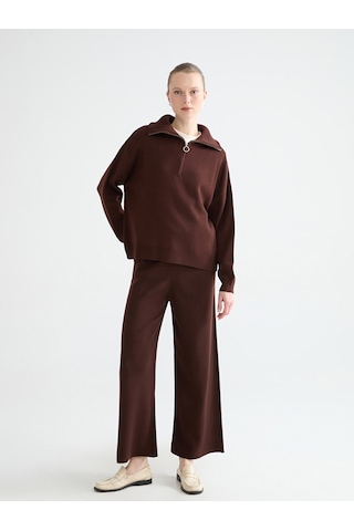 Lcw Comfort Kahverengi Dik Yaka Kadın Triko Kazak
