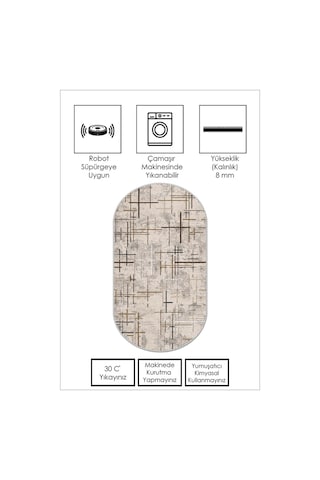 West Home Dijital Baskı Yıkanabilir Kaymaz Taban Leke Tutmaz Oval Mutfak Halısı Salon Halısı Ve Yolluk Wh 488 Beige Oval