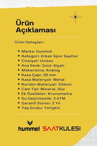Hummel Erkek Kadın Spor Kol Saati Gold Siyah Hm-2001md-4 Altın