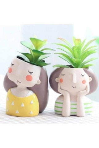 Florada Dekoratif 2'li Sukulent Kız Saksı