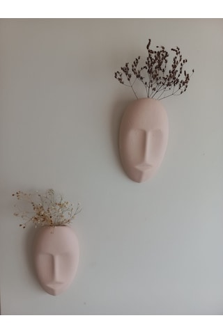 Dekoratif 2'li Yüz Duvar Vazosu, Duvar Süsü ,heykel Aksesuar Bej