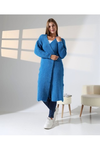Redmina Fashion Yumuşak Dokulu Uzun Hırka Mavi