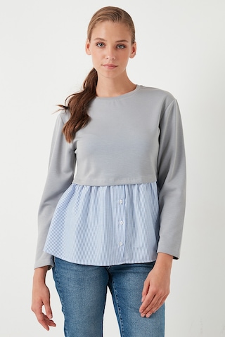 Lela Bisiklet Yaka Gömlekli  Oversize Fit Oysho Kumaş Bayan Sweat 5865880 Gri