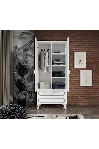 Stil 2 Kapaklı 2 Çekmeceli Modern Gardırop, Elbise Dolabı