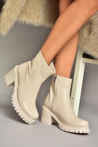 Fox Shoes T726911109 Bej Kalın Topuklu Kadın Bot Bej-suni Deri Bej