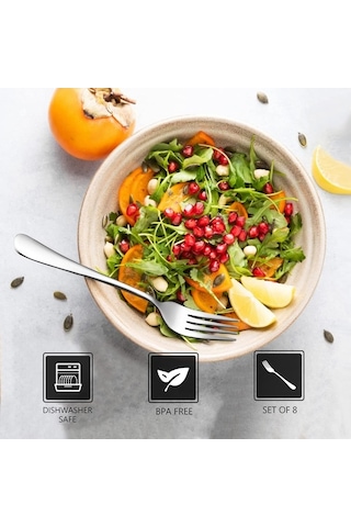 Besthome1 8 Adet 18/10 Ayna Paslanmaz Çelik Salata Çatalı Seti - Uzun Saplı, Aile Ve Restoran İçin Ev Gereci Gümüş Gümüş