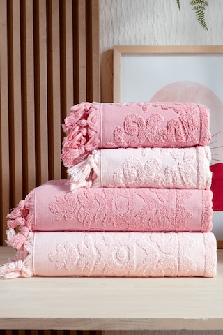 4'lü Hamam Seti %100 Pamuk 2 Adet 70x140 Beden, 2 Adet 50x90 El, Yüz, Saç Havlu Bağlamalı, 1250gr Pudra Pembe