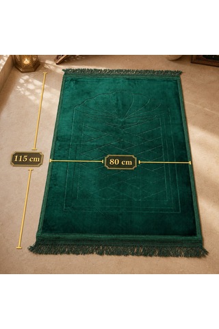 Bk Gift Kişiye Özel Nakış İşlemeli Hediyelik Seccade - Peluş Kumaş - Yeşil Renk