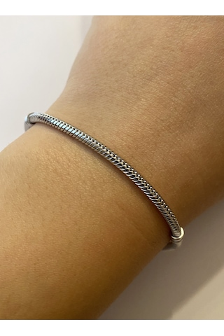 Kadın Taşlı Kalp Model Charm İçin Uygun Gümüş Bileklik 21 Cm Gümüş