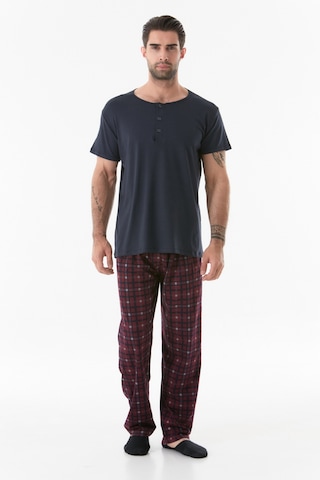 Fullamoda Ekose Desenli Düğmeli Pijama Takımı 24mıcg631212246-lacivert 24MICG631212246-Lacivert