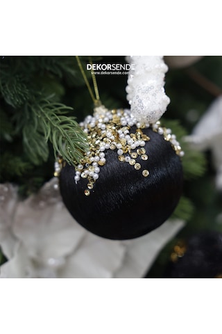Yılbaşı Süsü Altın Pullu 2'li Top Siyah 10 Cm