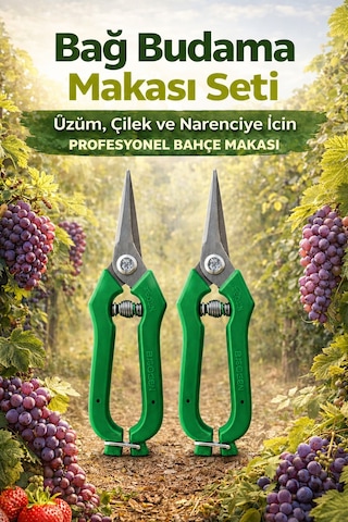 Bağ Budama Makası Seti 2 Li Profesyonel Üzüm, Çilek Ve Bahçe Makası Keskin & Ergonomik
