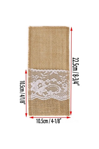 Springsun Doğal Keten Dantelli 30'lu Çatal Kaşık Kılıfı - Düğün & Özel Günler İçin Şık Organizer Diğer