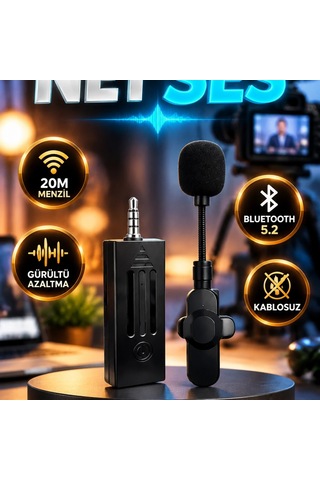 Gürültü Önlemeli Kablosuz Yaka Mikrofonu 20 Metre Menzil, 2.4 Ghz Ve Bluetooth 5.2