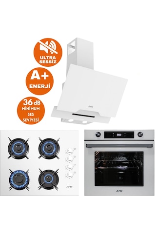 Afm Tech & Ferre Nuvo D064-SA + FM7701 + FM2201 Sessiz Turbo Dijital Beyaz Ankastre Set