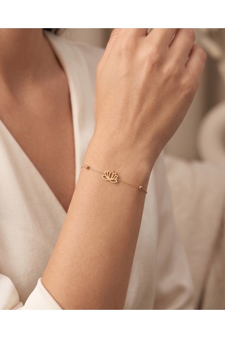 Sade Küçük Lotus Çiçeği 14 Ayar Altın Bileklik Sarı