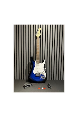 Strat Kasa Mavi Blueburst Elektro Gitar Sss Kılıf, Pena, Askı, Kablo Hediye