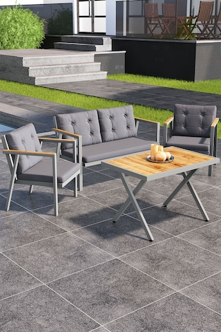 Sierra 2+1+1 Metal İskeletli Suya Dayanıklı Minderli Bahçe Balkon Mobilya Takımı Antrasit