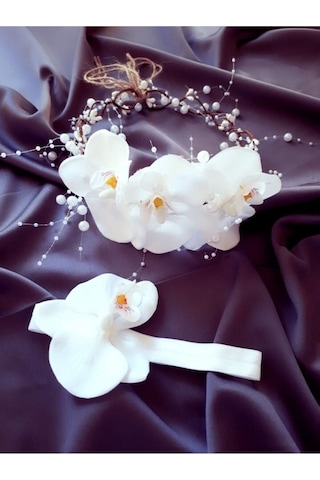 FdayAksesuar Kadın Beyaz Orkide Lohusa Tacı Bebek Bandı FRDY30542
