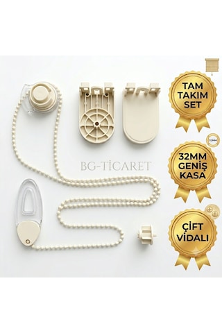 2 Adet Stor Perde Mekanizması 32mm Geniş Kasa Çift Vidalı Takmatik Zincir Takımı Tam Set Zebra Perde Mekanizması Krem