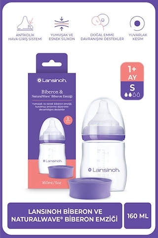 Lansinoh® 160 ML Biberon ve NaturalWave® Biberon Emziği (1 Ay+)