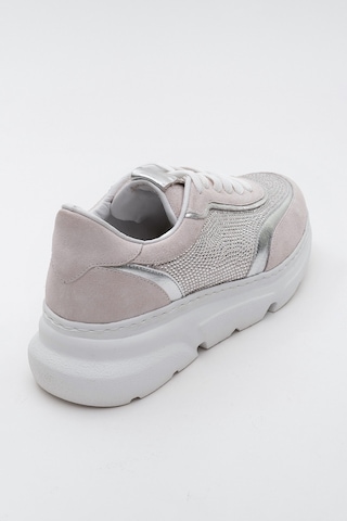 Luvishoes Luvi Shoes Pablo Beyaz Süet Gümüş Taşlı Hakiki Deri Kalın Tabanlı Kadın Spor Ayakkabı Beyaz