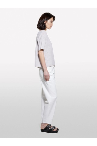 Sisley Keten Karışımlı Bisiklet Yaka Oversize T-shirt Kadın Gri T-shirt - 325p105gm106h