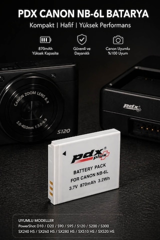 Pdx Canon Nb-6l Batarya Kompakt Canon Uyumlu