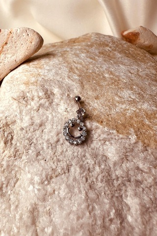 Gülen Sürat Halka Sallantılı Model Zirkon Taşlı Silver Stainless Steel Çelik Piercing Tragus Helix Gümüş