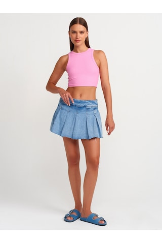 Dilvin Dikiş Efektli Crop Top Pembe