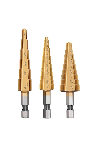 Kangvka 3 Adet Titanyum Kaplı Hss Basamaklı Matkap Ucu Seti Opp Paketli