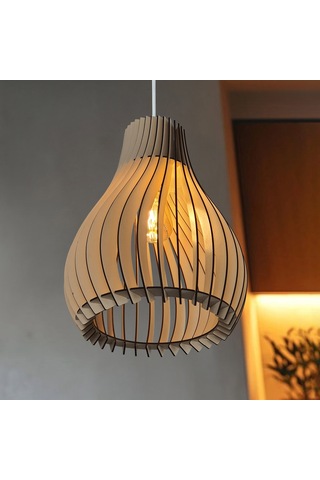 Vialux Modern Ahşap Bohem Rustik Avize Tekli Sarkıt Lamba Bej Bej